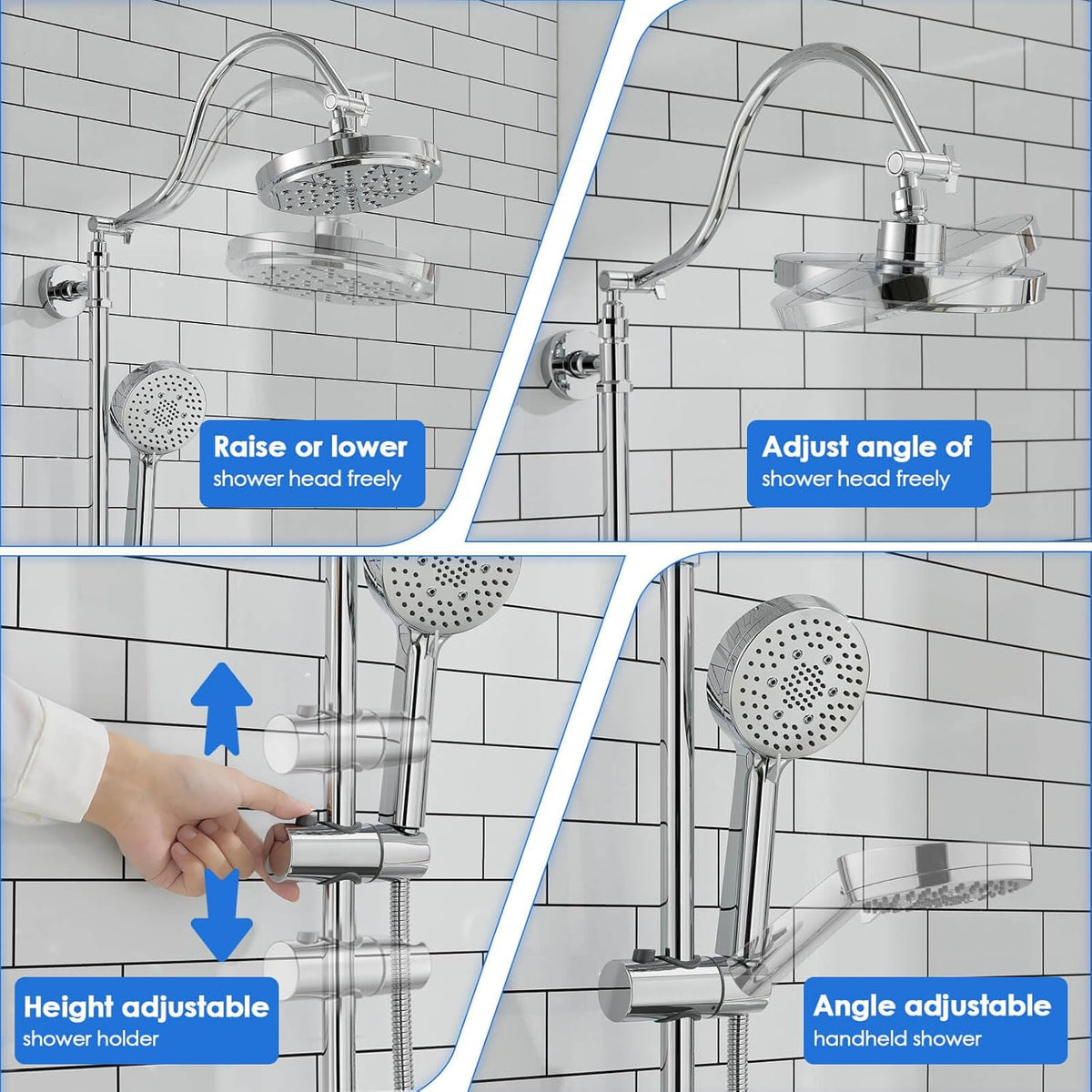 ROVOGO Retrofit Shower System with 7" RainShower, 5-Setting Handheld, 22" Slide Bar with 3-Way Rotary Diverter, Exposed Pipe Shower Column Kit 304 Stainless Steel, Chrome (NOT Include Mixer Valve) - PuriLite