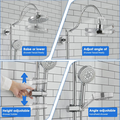 ROVOGO Retrofit Shower System with 7" RainShower, 5-Setting Handheld, 22" Slide Bar with 3-Way Rotary Diverter, Exposed Pipe Shower Column Kit 304 Stainless Steel, Chrome (NOT Include Mixer Valve) - PuriLite