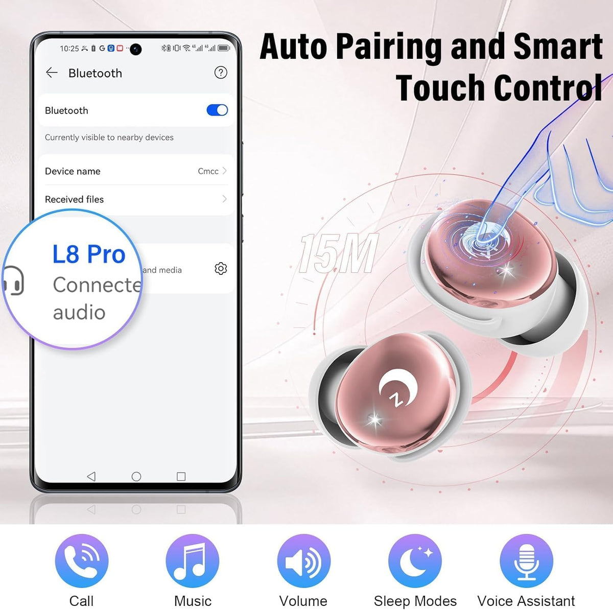 VEKJ Sleep Earbuds, Bluetooth 5.4 Mini Wireless Ear Euds with Multifunctional Touch Screen, 48H Bass Stereo Headphones with Sleep Mode/5 EQ Modes/ENC Noise Cancelling, IPX7 Earphones for iOS Android - PuriLite