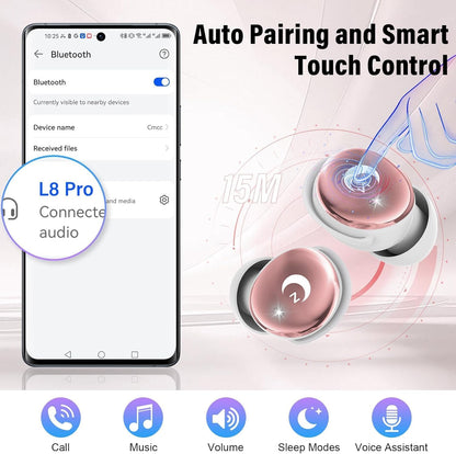VEKJ Sleep Earbuds, Bluetooth 5.4 Mini Wireless Ear Euds with Multifunctional Touch Screen, 48H Bass Stereo Headphones with Sleep Mode/5 EQ Modes/ENC Noise Cancelling, IPX7 Earphones for iOS Android - PuriLite