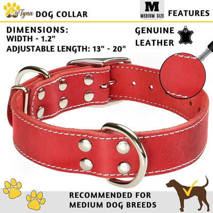 ADITYNA Heavy-Duty Leather Dog Collar for Medium Dogs - Soft and Strong, 100% Genuine Leather - Collier Pour Chien (Medium: Fit 13" - 20" Neck, Brown) - PuriLite