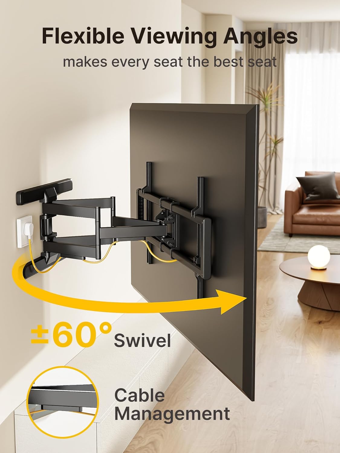 monTEK Long Arm TV Wall Mount for Most 43-90 Inch TVs, 42.5 Inch Long Extension TV Mount Swivel and Tilt, Full Motion Wall Mount TV Bracket Fit Max VESA 800 x 400mm, Up to 132 lbs, 16”,18” Studs - PuriLite