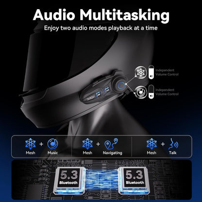 XGP X10 Mesh Motorcycle Bluetooth Headset – 10 Riders Group Intercom 3000m Range, Bluetooth 5.3 Helmet Communication System with Audio Multitasking, Music Sharing & IP67 Waterproof (2 Pack) - PuriLite