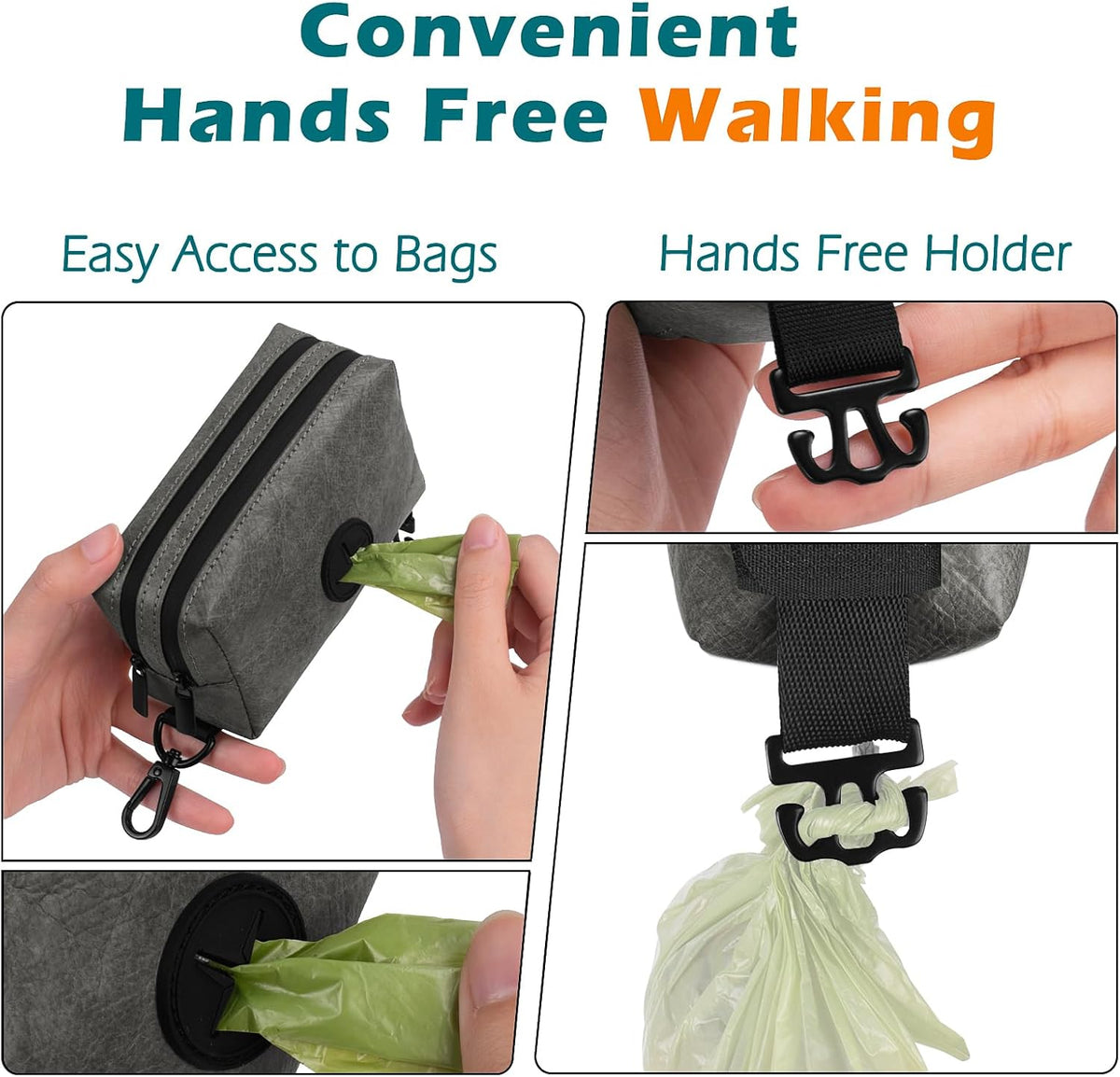 PetBonus Waterproof Dog Poop Bag Holder for leashes, Portable Pet Waste Bag Dispenser, 2 Pouches for Treat Holder and Walking Accessories, Fit All Leashes, Includes 1 Roll of Dog Poop Bags (Green) - PuriLite