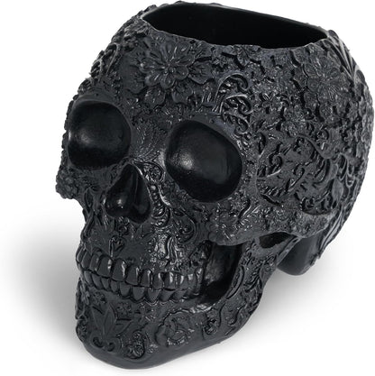Black Skull Organizer | Makeup Brush Holder | Candy Bowl | Pen Holder | Gothic Skull Décor - PuriLite