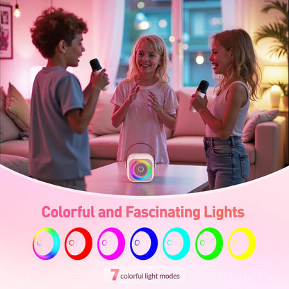 Mini Karaoke Machine, Portable Bluetooth Karaoke Speaker with 2 Wireless Microphones and Party Lights for Kids and Adults, Birthday Gifts for Girls Boys Family Home Party (Hotpink) - PuriLite