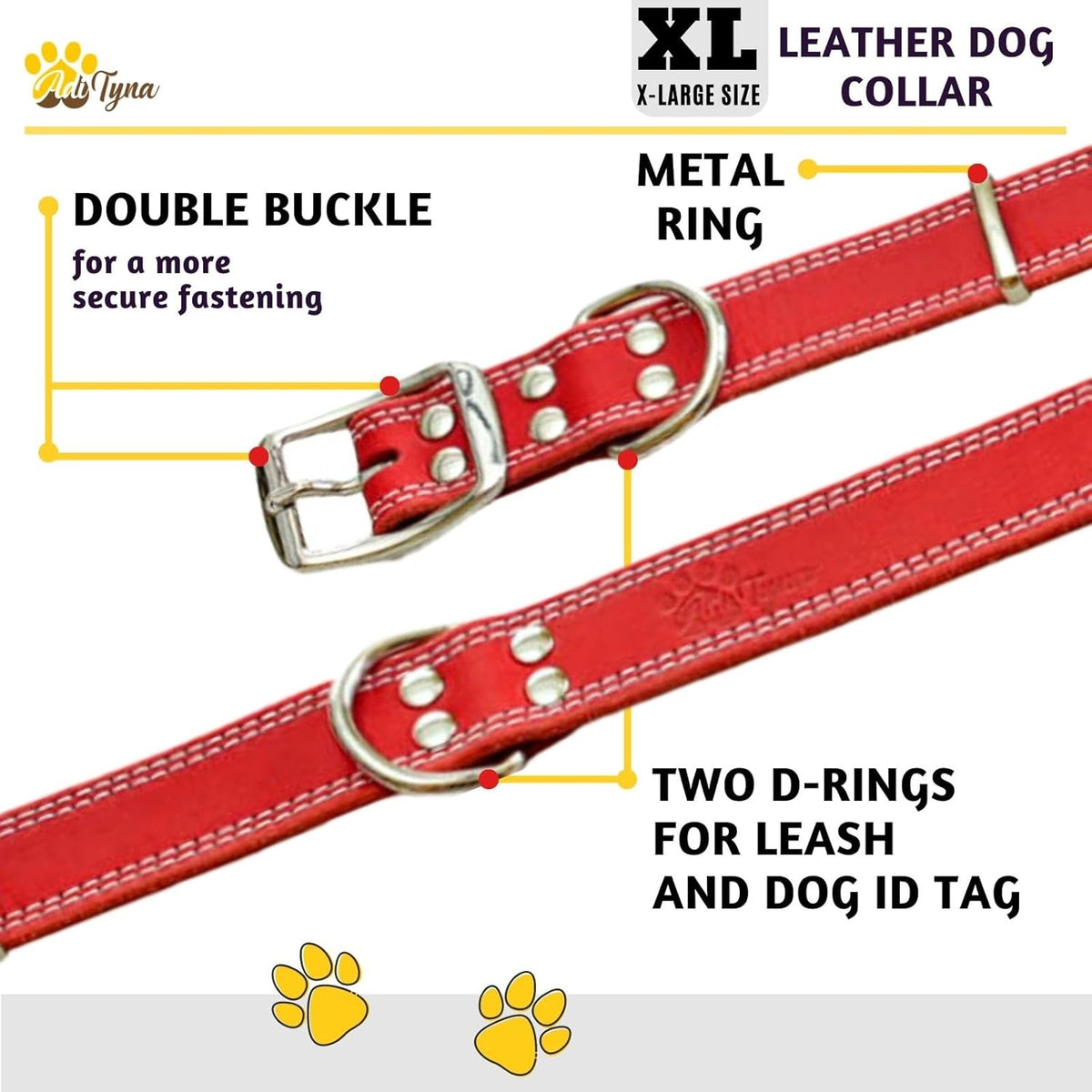 ADITYNA Heavy-Duty Leather Dog Collar for Medium Dogs - Soft and Strong, 100% Genuine Leather - Collier Pour Chien (Medium: Fit 13" - 20" Neck, Brown) - PuriLite