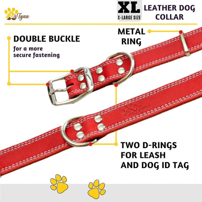 ADITYNA Heavy-Duty Leather Dog Collar for Medium Dogs - Soft and Strong, 100% Genuine Leather - Collier Pour Chien (Medium: Fit 13" - 20" Neck, Brown) - PuriLite