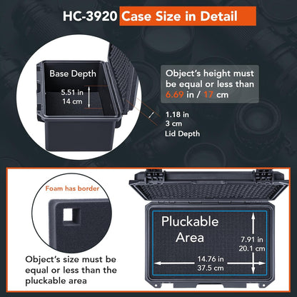 Lykus HC-3810 Waterproof Hard Case with Customizable Foam Insert, Interior Size 38x28x13.5cm, Suitable for Camera, Lens, Drone, mic, Flashlight, Telescope, Action cam, Electronics, Tools, and More - PuriLite