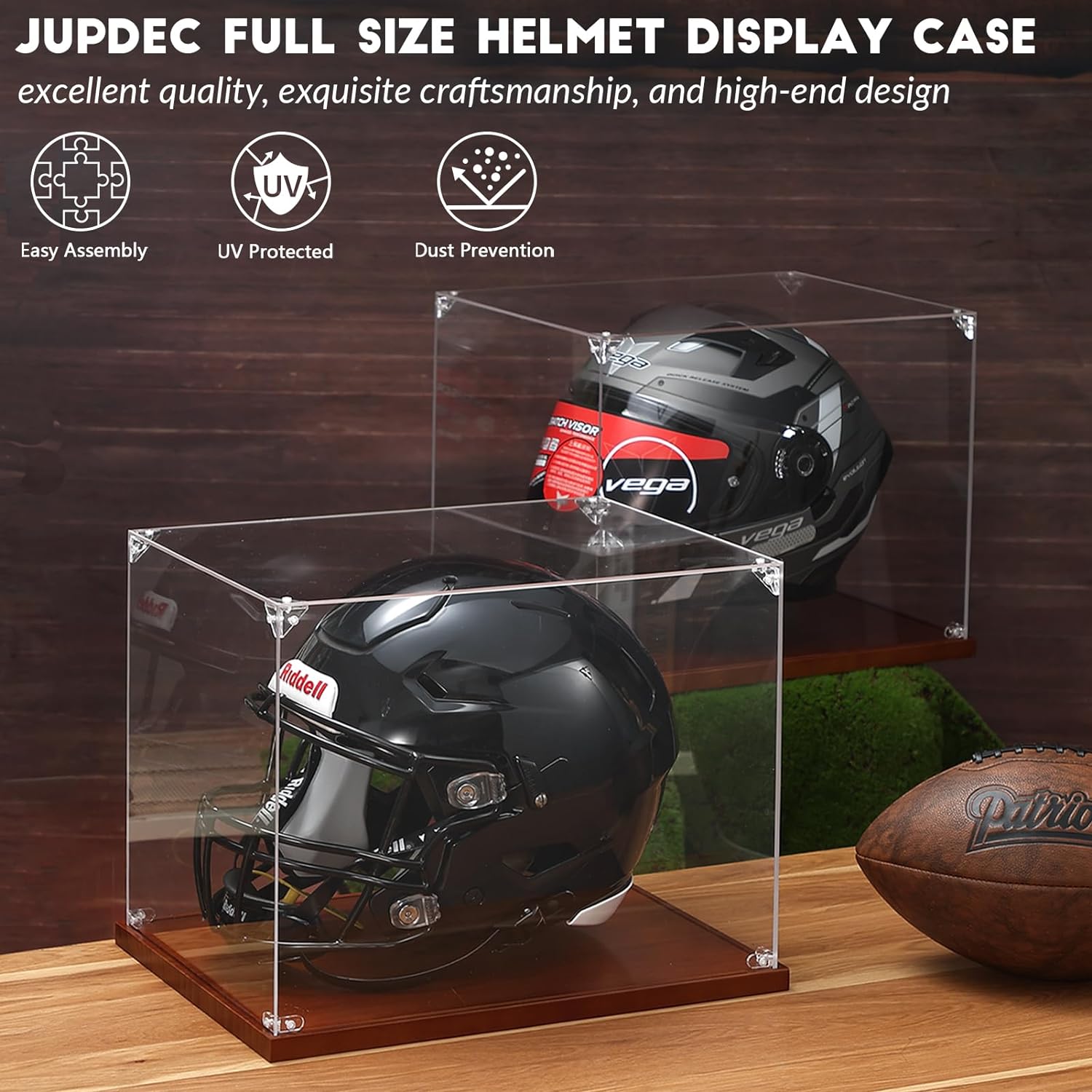 JupDec Baseball Display Case, Clear Cube Baseball Holder with Wooden Base, Autograph Baseball Stand Box for Single Ball, Acacia Wood, Brown, 1 Pack - PuriLite