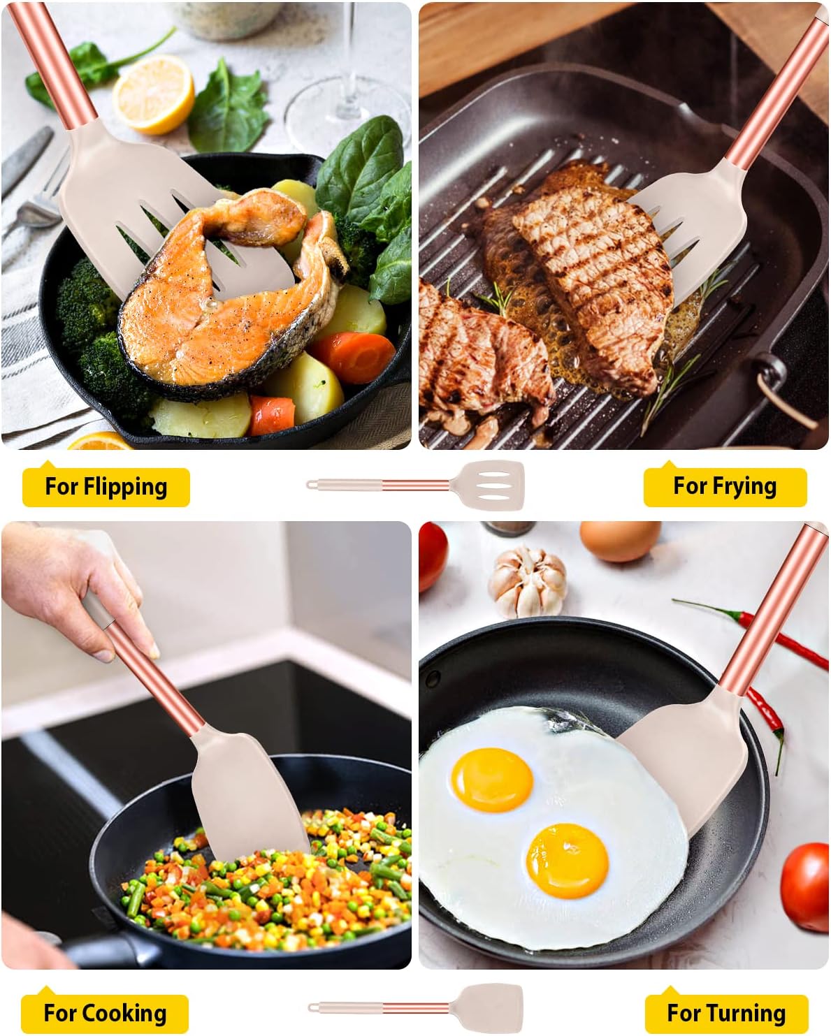 Pack of 2 Silicone Slotted Spatula,Non Stick Solid Kitchen Turner, High Heat Resistant BPA Free Cooking Utensils for Fish, Eggs, Pancakes（Black - PuriLite