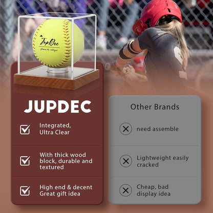 JupDec Baseball Display Case, Clear Cube Baseball Holder with Wooden Base, Autograph Baseball Stand Box for Single Ball, Acacia Wood, Brown, 1 Pack - PuriLite