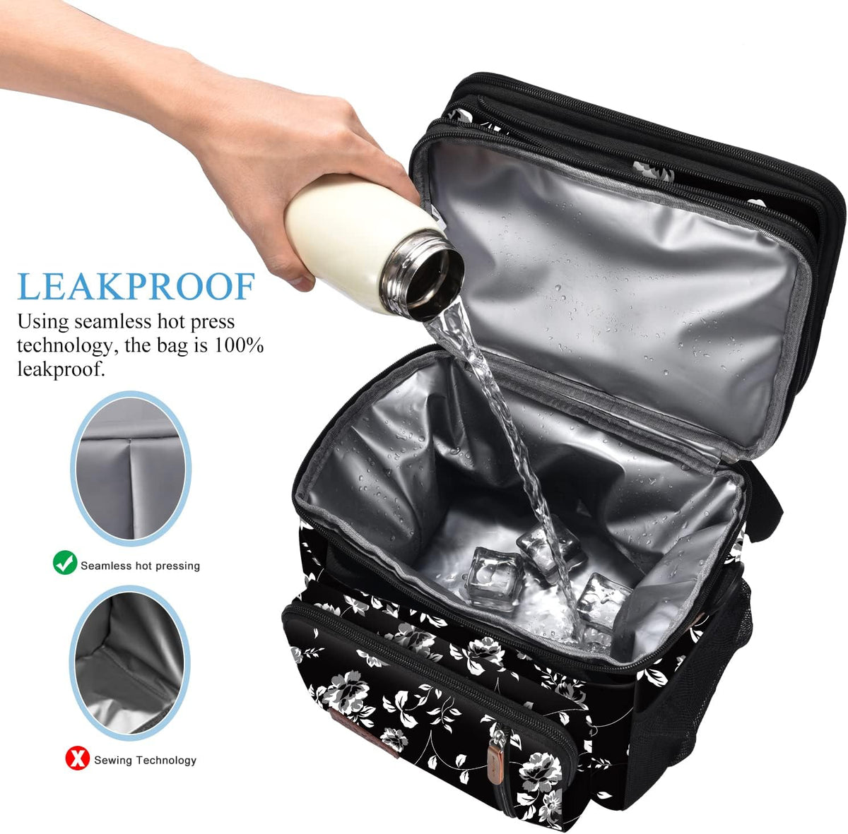 Lunch Bag for Women Men Double Deck Lunch Box - Leakproof Insulated Soft Large Lunch Cooler Bag, MIYCOO (Black,15L) - PuriLite