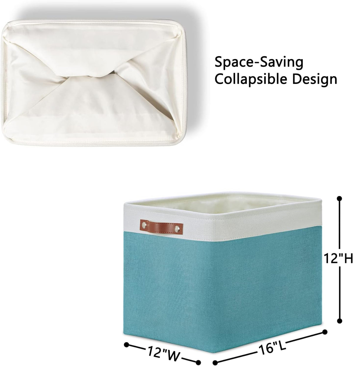 DULLEMELO Storage Baskets for Shelves, Fabric Collapsible Rectangular Storage Bins for Shelves, Closets, Nursery, Home, Office, Empty Gift Baskets (White&Teal) - PuriLite