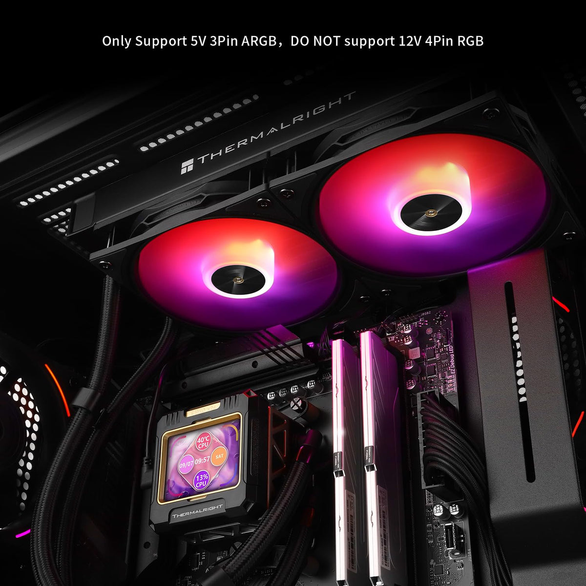 Thermalright FW 360 Black ARGB-360mm AIO CPU Liquid Cooler,IPS LCD Screen with 320 * 240 Resolution,for AM5/Intel LGA1700,‘2.4 inch’Magnet-Absorbent LCD Screen for Images -Black - PuriLite