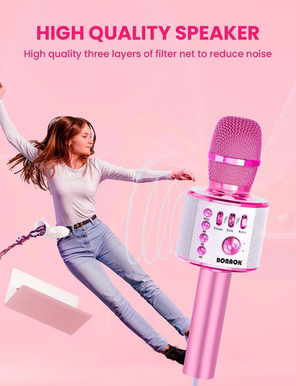BONAOK Wireless Bluetooth Karaoke Microphone,3-in-1 Portable Instrument Wireless Microphone Mic Speaker Machine Home Party Birthday for All Smartphones（Black） - PuriLite