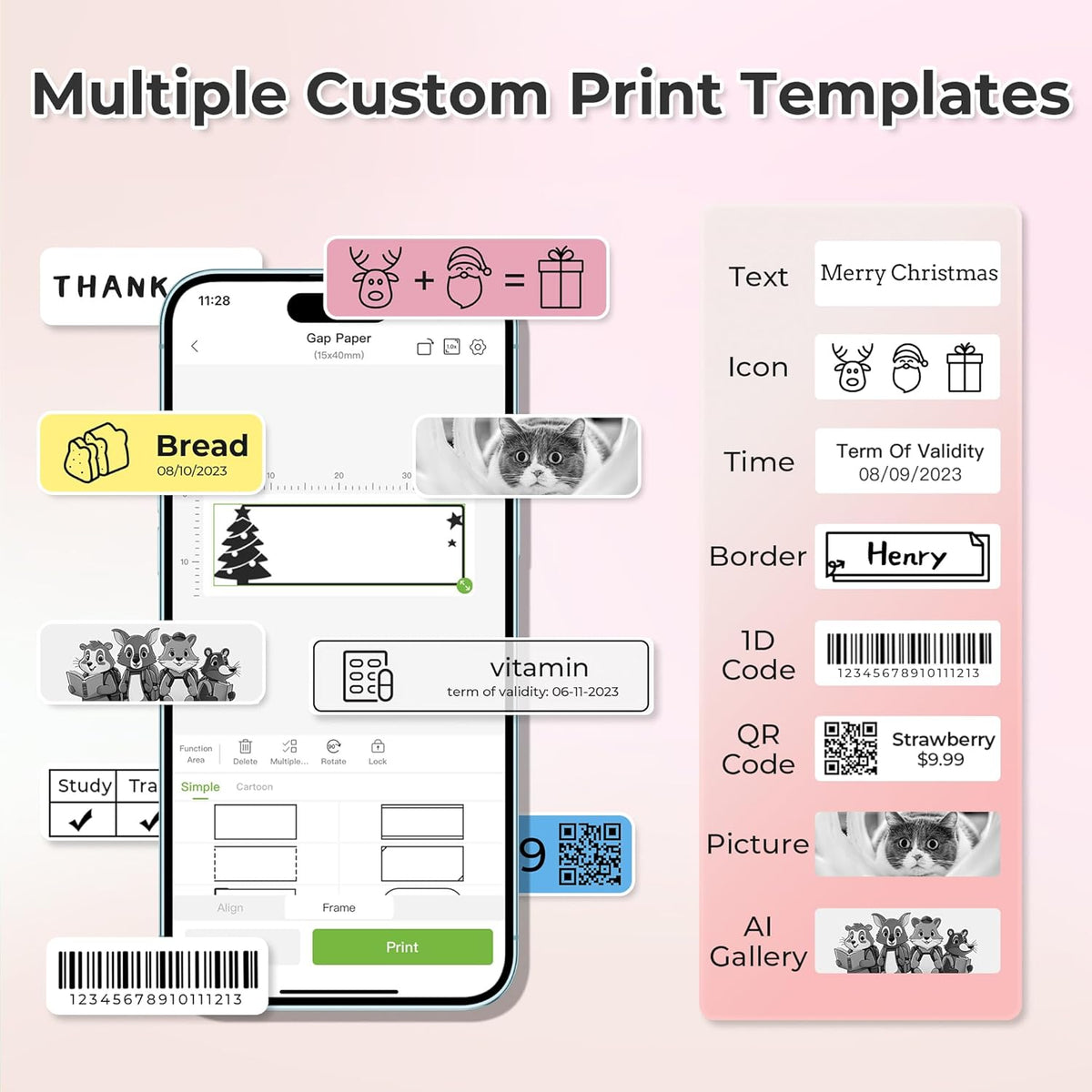 Nelko Label Maker Machine with Tape, P21 Portable Bluetooth Label Printer, Wireless Built-in Cutter Sticker Maker Mini Label Makers with Multiple Templates for School Organizing Office Home, White - PuriLite