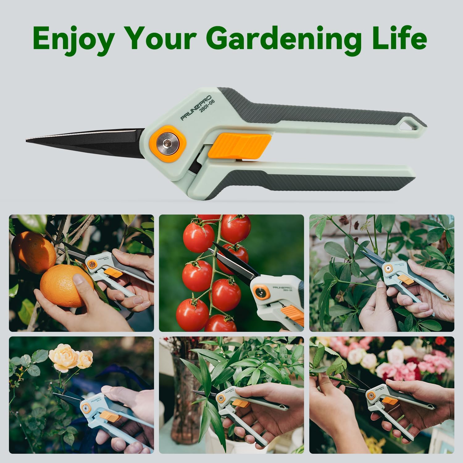PrunePro Garden Scissors Pruning Shears Sharp Stainless Steel Non-Stick Teflon Coating Blade for Precise Cuts Garden Snip Bonsai Clippers for Plants Rose Flower - PuriLite