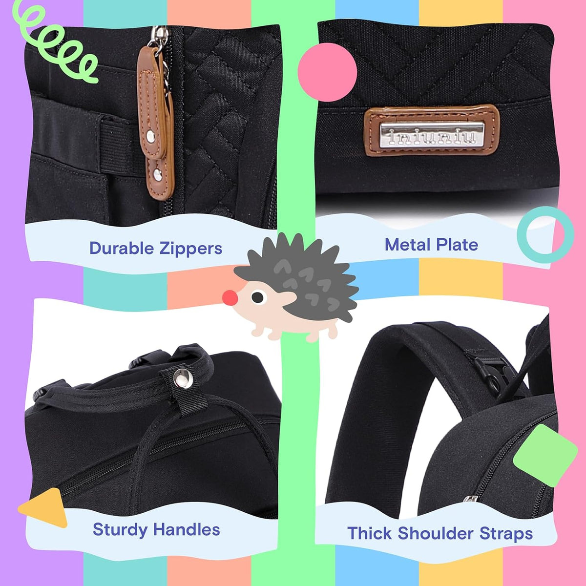 Diaper Bag Backpack, iniuniu Large Baby Bags with Diaper Pouch, Washable Changing Pad, Pacifier Case and Stroller Straps - PuriLite