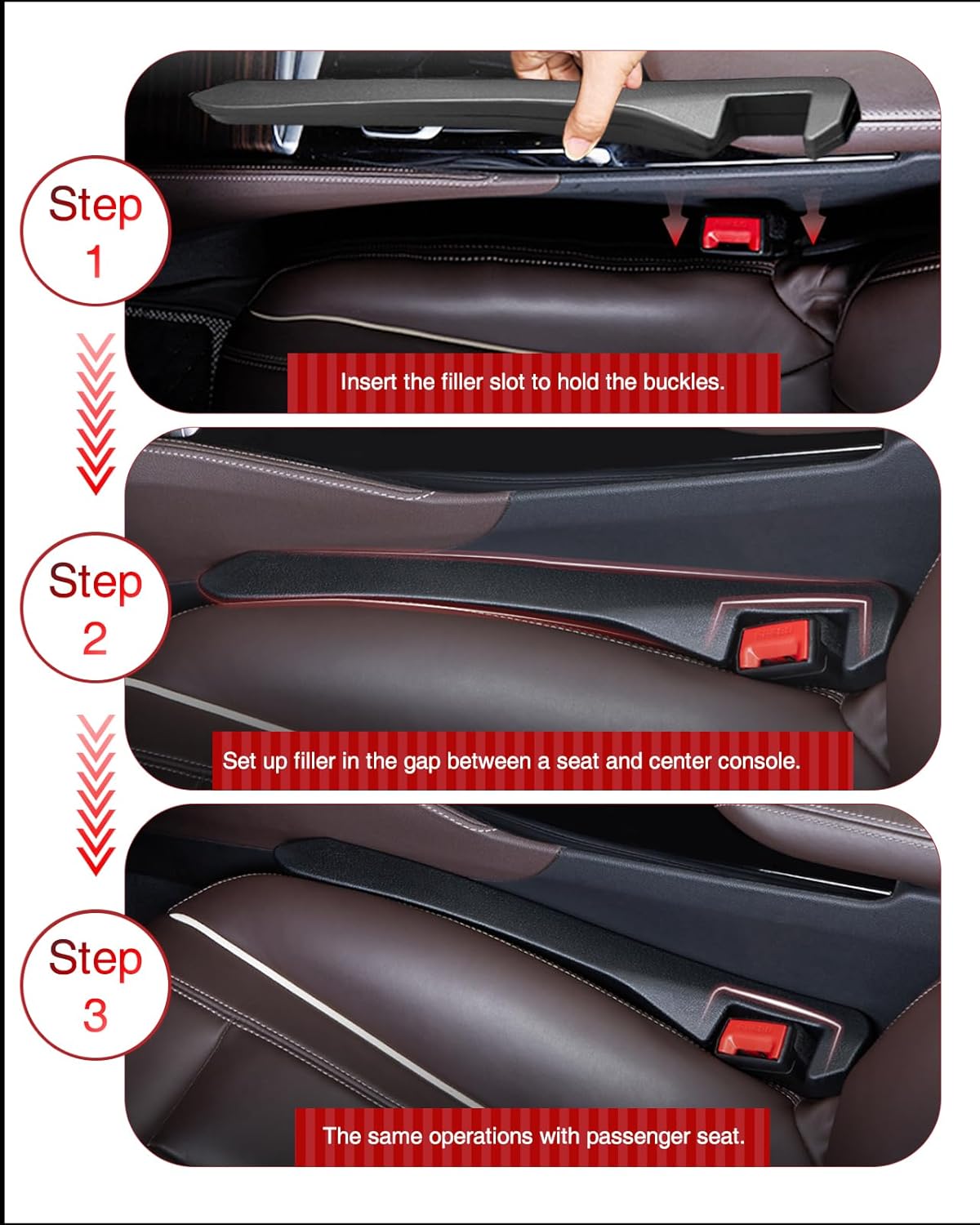 MBERFITU 2 Pack Car Seat Gap Filler Organizer, PU Leather Seat Crevice Blocker Fill The Gap Between Seat and Center Console Stop Things from Dropping (Updated Version) - PuriLite