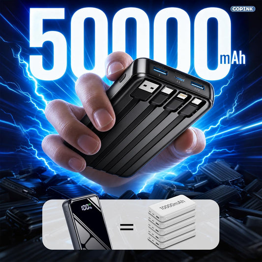 50000mAh Power Bank, 95W Fast-Charging Portable Charger, 4 Built-in Cables