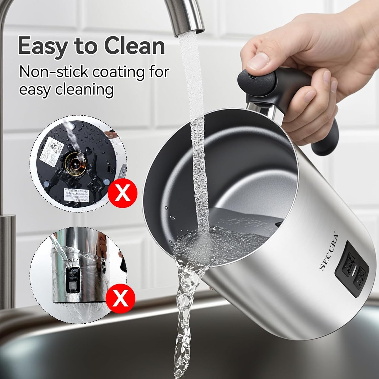 Secura Electric Milk Frother, Automatic Milk Steamer Warm or Cold Foam Maker for Coffee, Cappuccino, Latte, Stainless Steel Milk Warmer with Strix Temperature Controls (Black) - PuriLite
