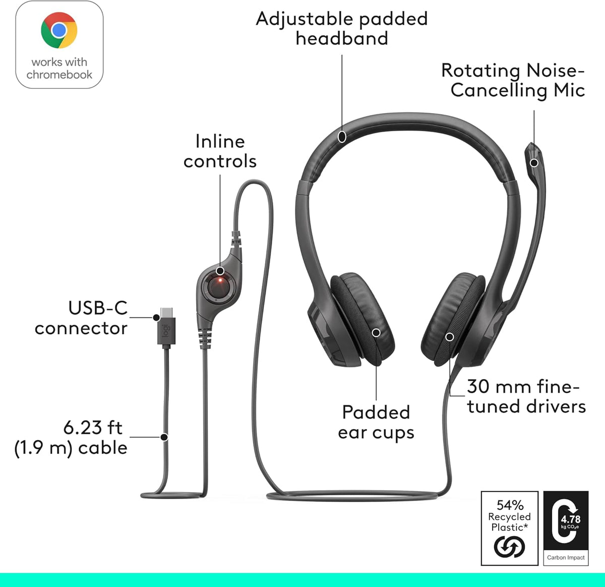 Logitech Zone 301 Wireless Bluetooth Headset with Noise-Canceling Microphone, Compatible with Windows, Mac, Chrome, Linux, iOS, iPadOS, Android – Graphite - PuriLite