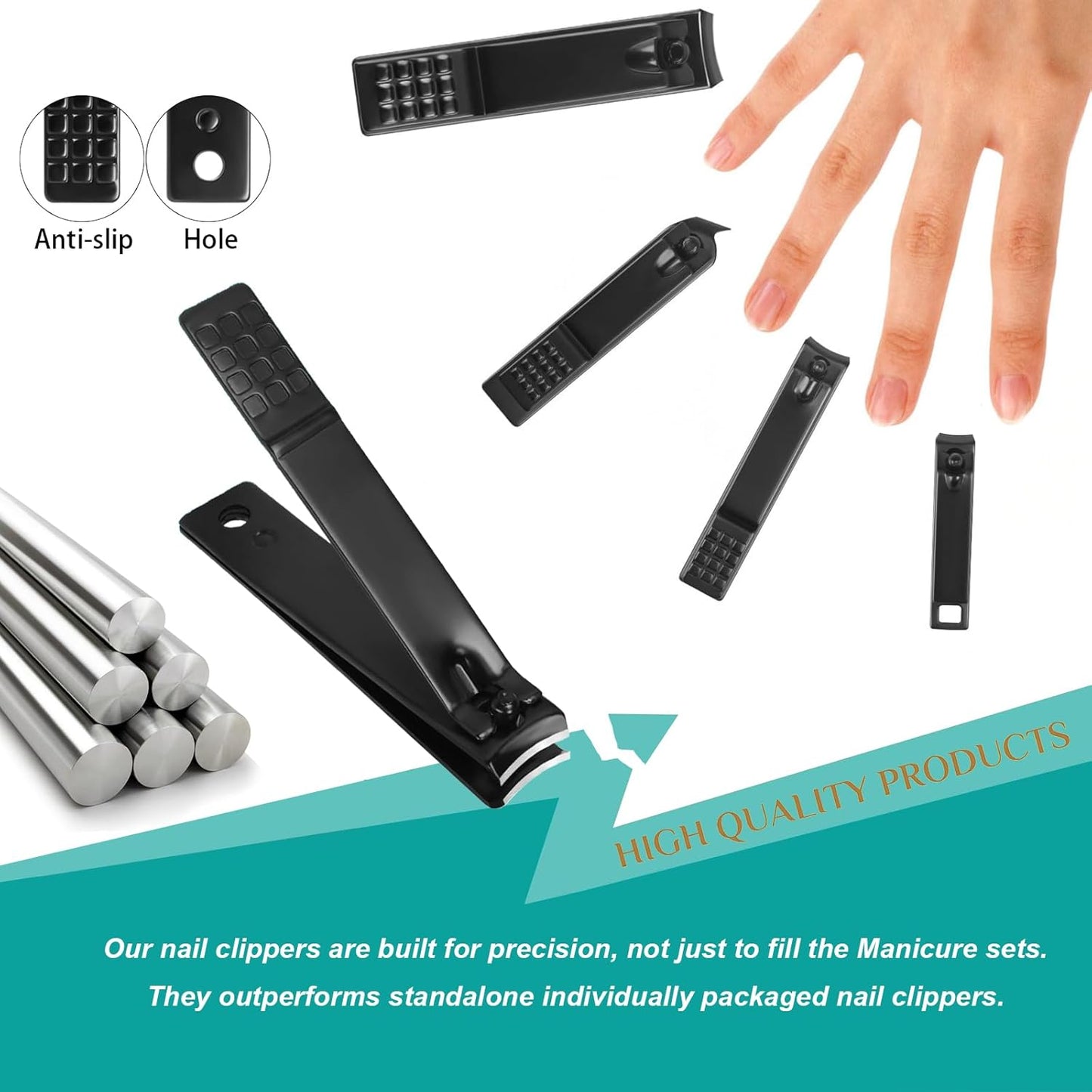 Nail Clippers Set, 26 Piece Manicure Set & Pedicure Kit, Stainless Steel Fingernail & Toenail Clipper Cutters, Professional Nail Care Tools with Luxurious Travel Case for Men and Women, Black - PuriLite