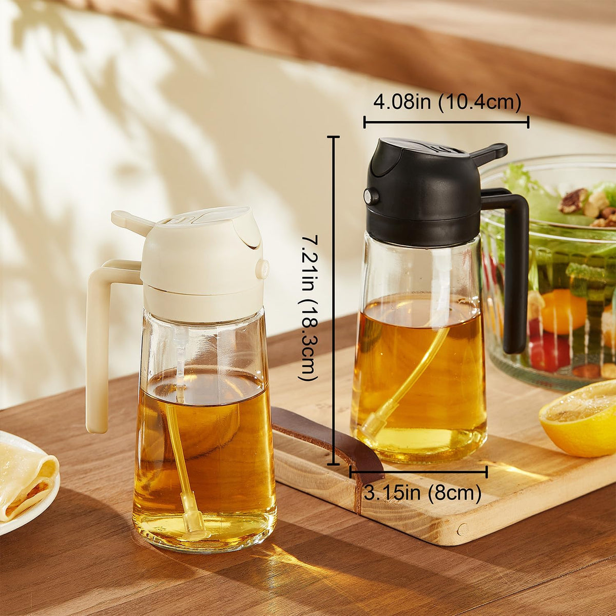 Purilite Select 470ml Glass Oil Sprayer &amp; Dispenser Bottle – 2-in-1 Flip Top - PuriLite