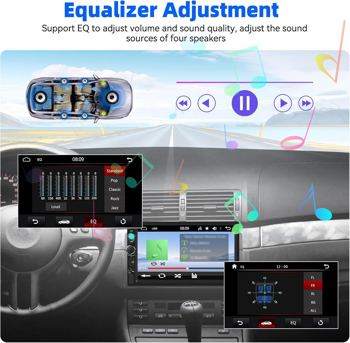 Universal Double Din Car Stereo 7 inch Touchscreen Radio with Mirror Link FM Receiver Multimedia Player Head Unit Bluetooth EQ USB TF AUX+ 12 LED Backup Camera MIC - PuriLite