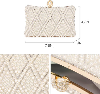 Women's Evening Handbags Pearl Clutch Purse Beaded bag Bridal Clutch wedding Purse - PuriLite