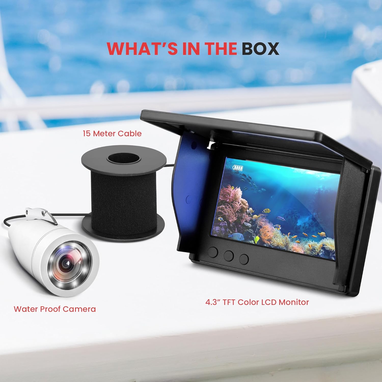 Pyle Ice Fishing Camera - 4.3" Portable Underwater Fishing Camera, 1000TVL Camera w/ 12pcs Infrared Lights & 15m Cable, Essential Fishfinder Fishing Accessories, for Ice/Ocean/Lake Fishing - PuriLite