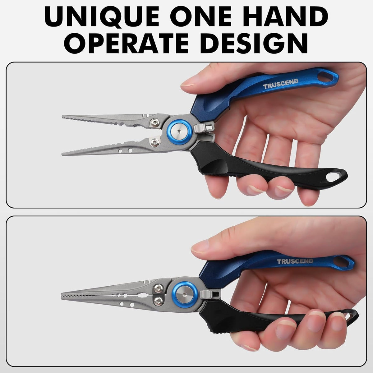 TRUSCEND Lockable Handy Fishing Pliers with Innovative Ergonomic Handle, Saltwater Corrosion Resistant Teflon Coated Fishing Tool, Multi-Function Fishing Gear with Mo-V Cutter, Amazing Fishing Gift - PuriLite