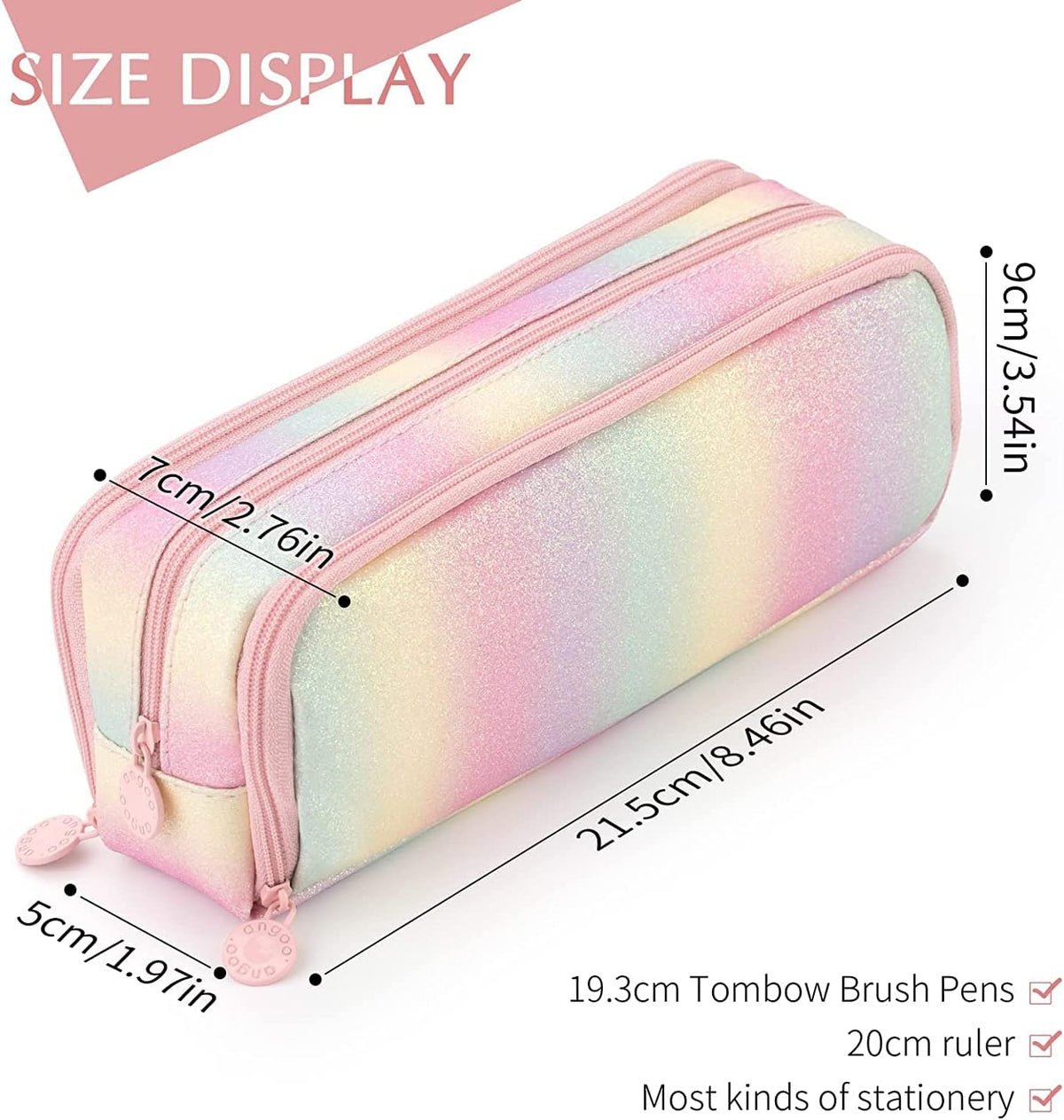 Big Capacity Pencil Case, OLIYuMi 3 Compartment Pencil Pouch Pencil Bag Storage Box Stationery Organizer Makeup Bag with Zipper Closure for Student Office College Boys and Girls (Pink) - PuriLite