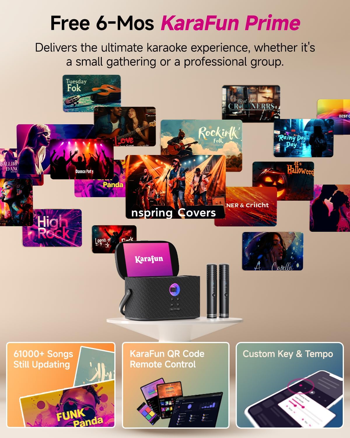 Karaoke Machine for Adults & Kids with Screen Lyrics Display, 2 Wireless Microphones Auto-Charging, Portable Bluetooth Speaker PA System WiFi/HDMI, Home Outdoor Party Speaker (Shell Series) (Shell S2) - PuriLite