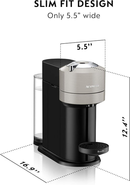 Nespresso Vertuo Next Coffee and Espresso Machine by Breville with Aeroccino Milk Frother - Light Grey - PuriLite