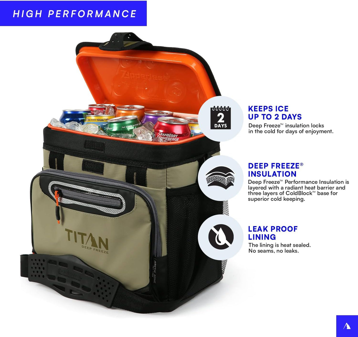 Arctic Zone Titan Deep Freeze 16 Can Zipperless Hardbody Cooler, Moss - PuriLite