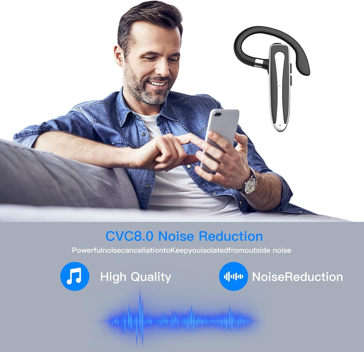 Bluetooth Headset for Cell Phone, Wireless Bluetooth 5.1 Earpiece Single-Ear Headset Hands-Free Earphones,in Mic with Charging Case, for Office Driving Calling Compatible Android/iPhone. - PuriLite