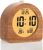 Plumeet Wooden Digital Alarm Clock for Bedrooms, Wood 4'' Battery Powered Alarm Clock with Snooze and Nightlight, Electronic LCD Desk Clock Display Time, Date, Temp, 12/24H, Wood Décor (Sapele, 3.2'') - PuriLite