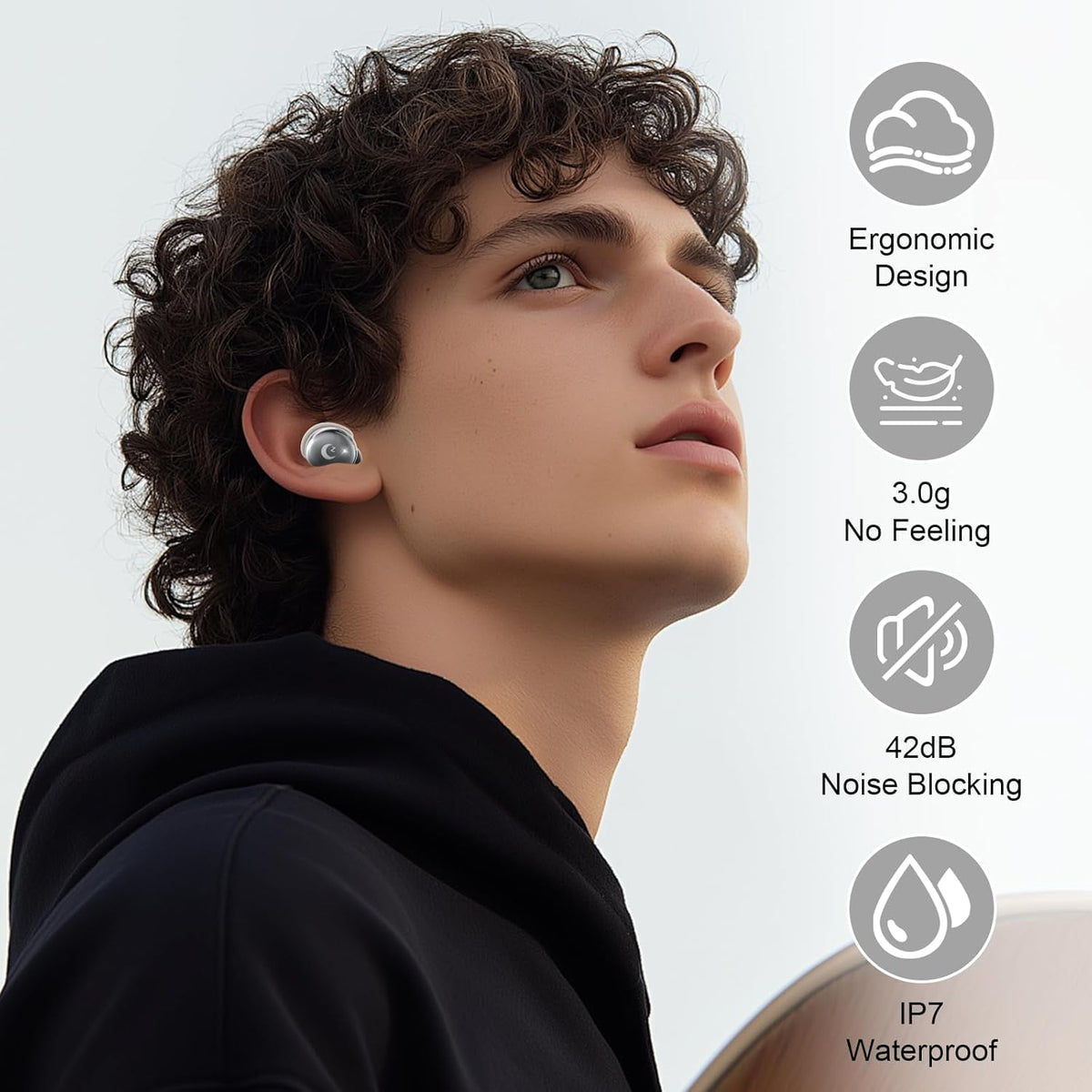 VEKJ Sleep Earbuds, Bluetooth 5.4 Mini Wireless Ear Euds with Multifunctional Touch Screen, 48H Bass Stereo Headphones with Sleep Mode/5 EQ Modes/ENC Noise Cancelling, IPX7 Earphones for iOS Android - PuriLite