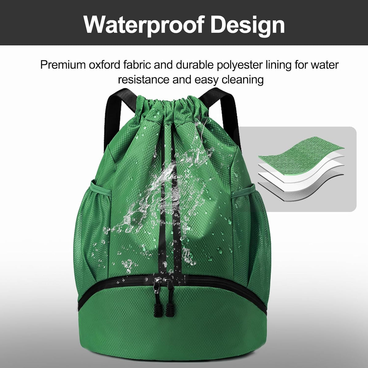Hoedia Sports Drawstring Backpack - String Swim Gym Bag with Shoes Compartment and Wet Proof Pocket for Women/Men - PuriLite