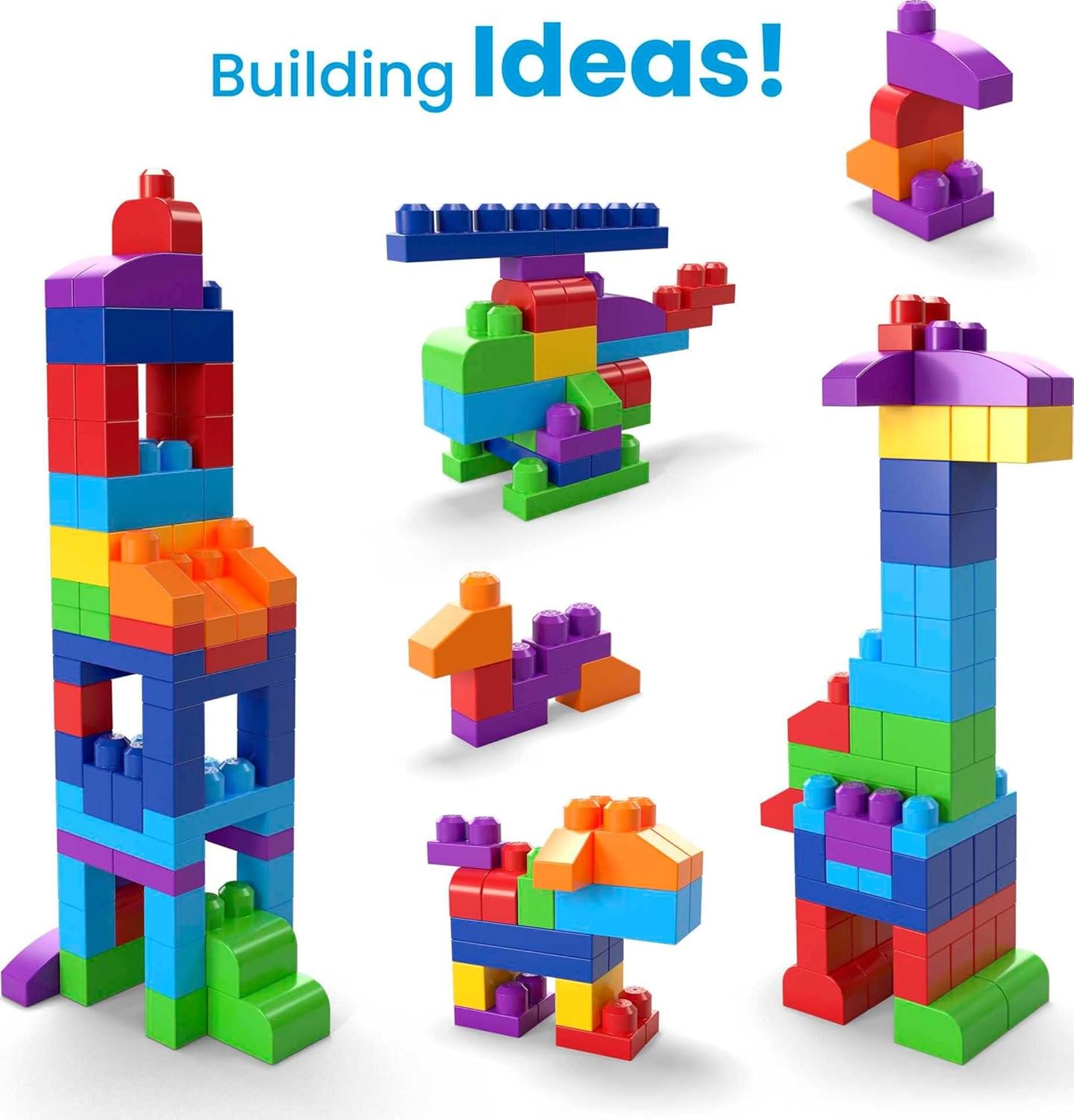 MEGA BLOKS First Builders Toddler Blocks Toys Set, Big Building Bag with 80 Pieces and Storage, Blue, Ages 1+ Years - PuriLite
