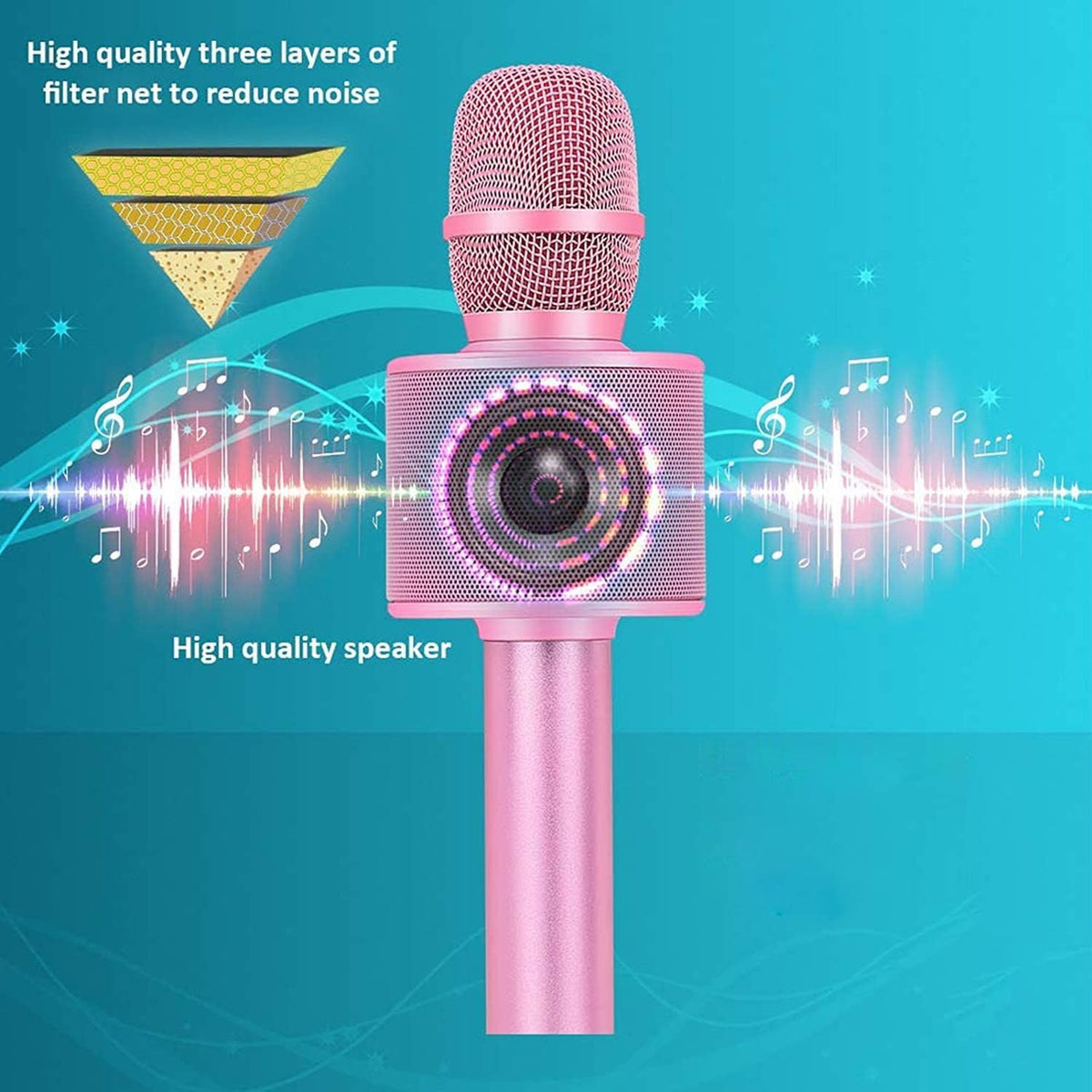 BONAOK Wireless Bluetooth Karaoke Microphone,3-in-1 Portable Instrument Wireless Microphone Mic Speaker Machine Home Party Birthday for All Smartphones（Black） - PuriLite