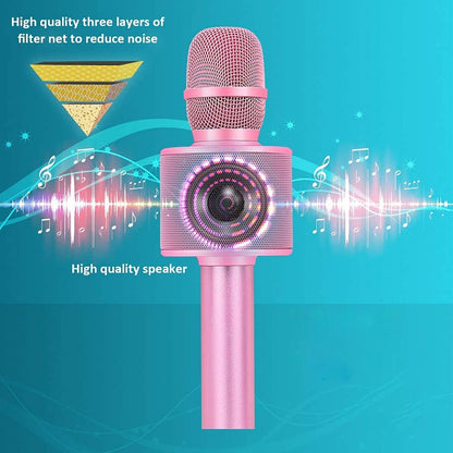 BONAOK Wireless Bluetooth Karaoke Microphone,3-in-1 Portable Instrument Wireless Microphone Mic Speaker Machine Home Party Birthday for All Smartphones（Black） - PuriLite