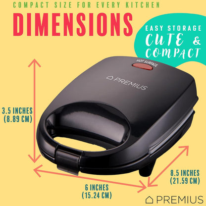 PREMIUS Ceramic NonStick Mini Snack Sandwich Maker, Indicator Light, 5x4.4 Inch Mold, Great for French Toast, Tuna Melt, Egg & Grilled Cheese, Pancake Sandwich, Desserts, Toasties, 520 W (Red) - PuriLite