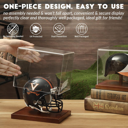 JupDec Baseball Display Case, Clear Cube Baseball Holder with Wooden Base, Autograph Baseball Stand Box for Single Ball, Acacia Wood, Brown, 1 Pack - PuriLite