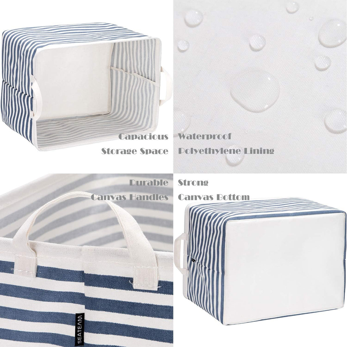 Sea Team 16.5 x 11.8 x 9.8 inches Square Canvas Fabric Storage Bins Shelves Storage Baskets Organizers for Nursery & Kid's Room, Grey Stripe - PuriLite