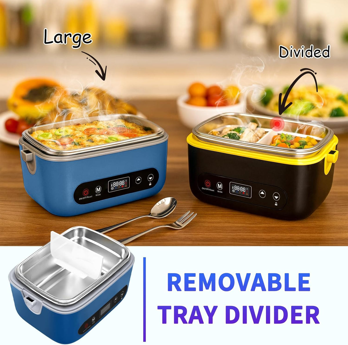 Cordless Electric Lunch Box,100W Self Heating Lunch Box,5 Cups Heated Lunch Box for Men,Multi-Mode Automatic Heating,Suitable for Office/Outdoor Use,Comes with an Insulated Bag and Utensils - PuriLite