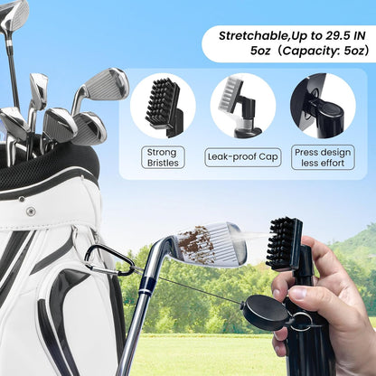 BAPOTH Golf Club Cleaner, Non-Leaking Stretchable Golf Brush with Golf Towel (60 * 40cm), Strong Bristles Brush Can Hold 5 oz Water, Essentials Golf Accessories Gifts for Men Women - PuriLite