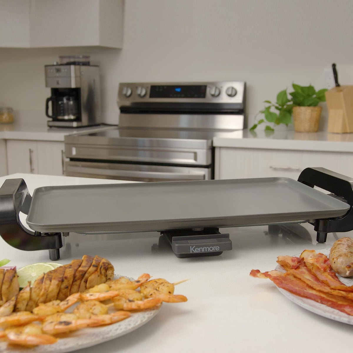 Kenmore Electric Griddle - External Temperature Control, Easy Clean Countertop Cooking Kitchen Appliance Removable Drip Tray, Grill Bacon, Eggs, Pancakes, Crepes, Tortillas, Nonstick 10x18" Pan - PuriLite